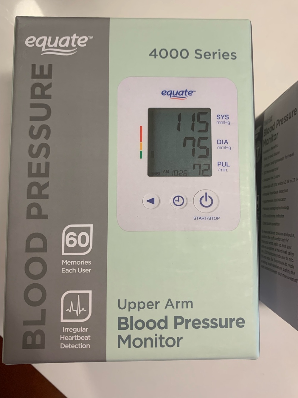 equate 4000 Series Upper Arm Blood Pressure Monitor - Mint/White